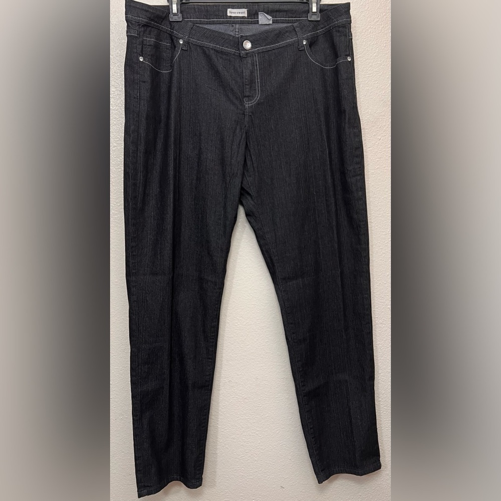 NWT Love Sweet Black Wash Denim Jeans with Rhinestone and Blue Stitch Design